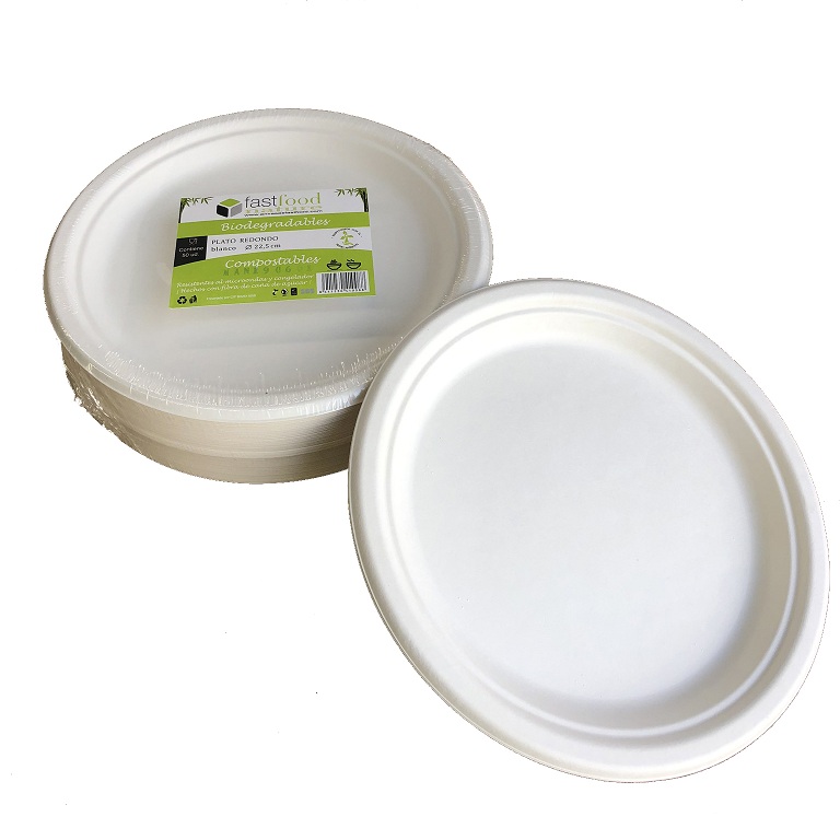 PLATO CAÑA DE AZUCAR BLANCO 22.5CM 50/UNID.