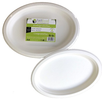 PLATO OVAL CAÑA DE AZUCAR BLANCO 26X19 P/50