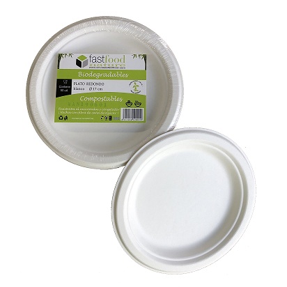 PLATO CAÑA DE AZUCAR BLANCO 17CM 50/UNID.