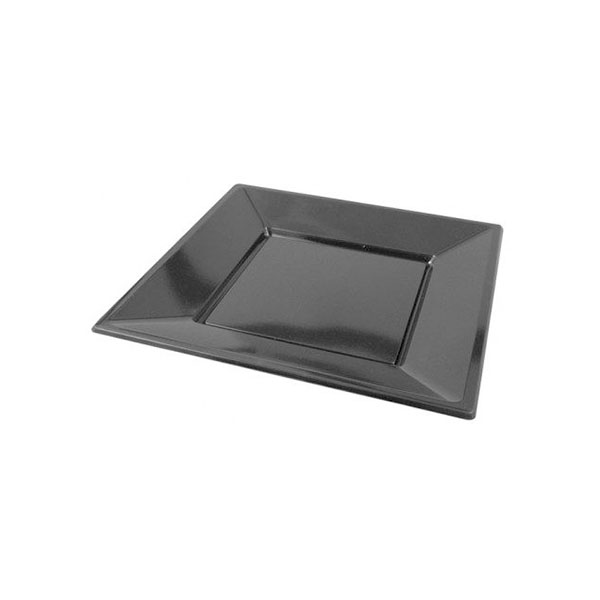PLATO PLASTICO NEGRO CUADRADO 23X23 25/UNI