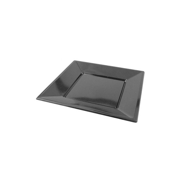 [33012] PLATO PLASTICO NEGRO LLANO CUADRADO 17X17 6/UNI.