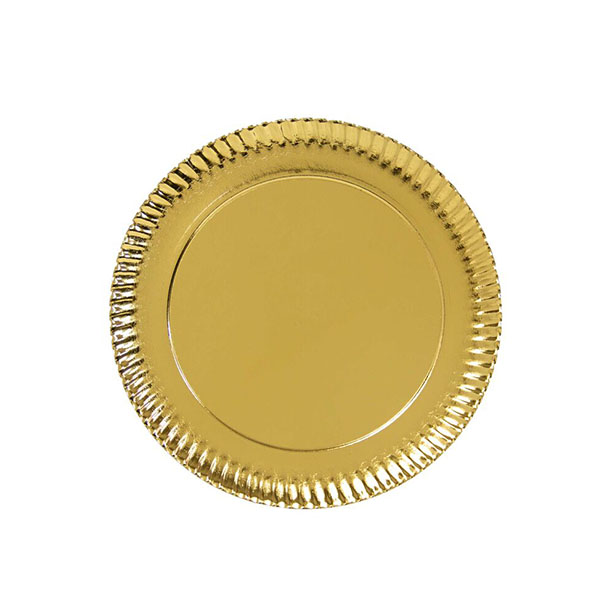 PLATO REDONDO CARTON ORO ESTRIADO 27CM 100/UNID