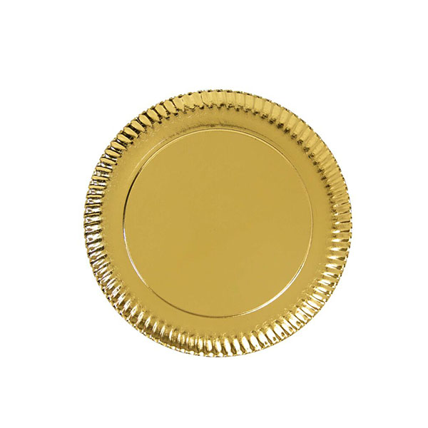 PLATO REDONDO CARTON ORO ESTRIADO 25CM 100/UNID.