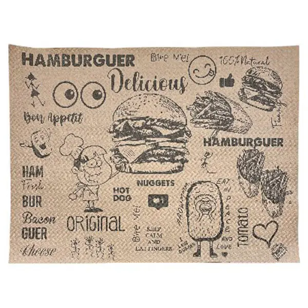 [21442] MANTEL INDIVIDUAL DE PAPEL, 30X40 CM, DISEÑO BURGUER, 1000 UNIDADES, NATURE DECO